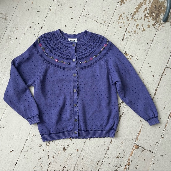 Vintage Northern Reflections Purple Embroidered Floral Cardigan Sweater - Picture 5 of 14